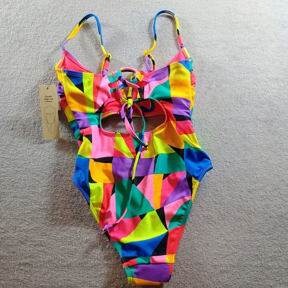 Wild Fable Women One Piece Swimsuit Multicolor XXS Cut Out High Leg Y2K Festival